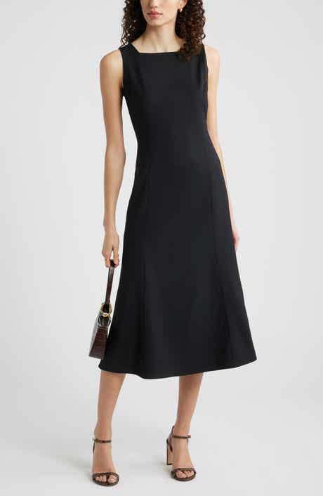 Square Neck Sleeveless Wool Blend Midi Dress