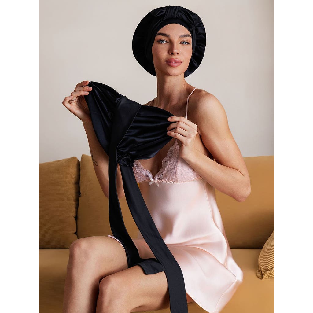 Silksilky Pure Silk Double-layer Bonnet In Black