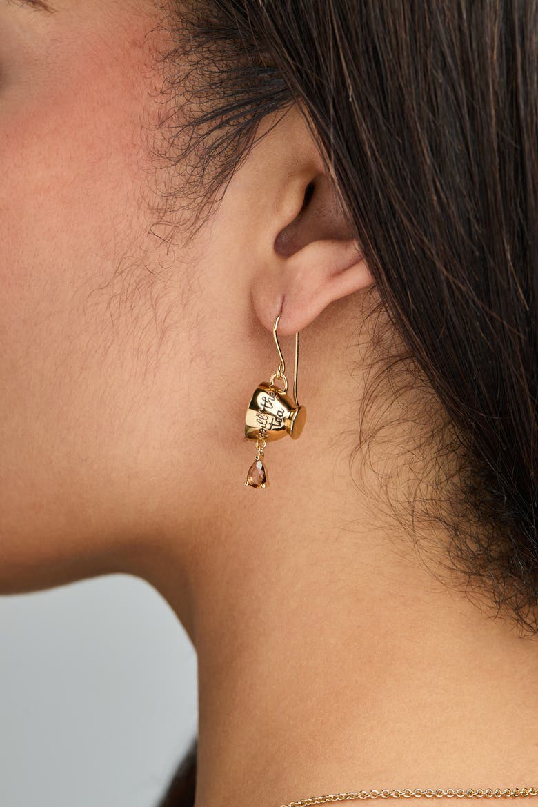 'Spill the Tea' Cup Drop Earrings, Alternate, color, Gold