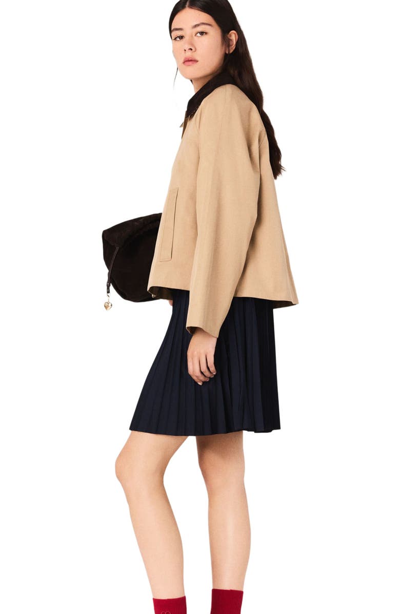 maje Jacket with removable contrast collar, Alternate, color, Camel