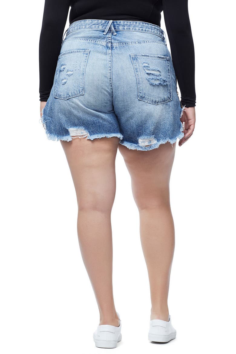 The Bombshell High Waist Distressed Denim Shorts, Alternate, color, BLUE 165