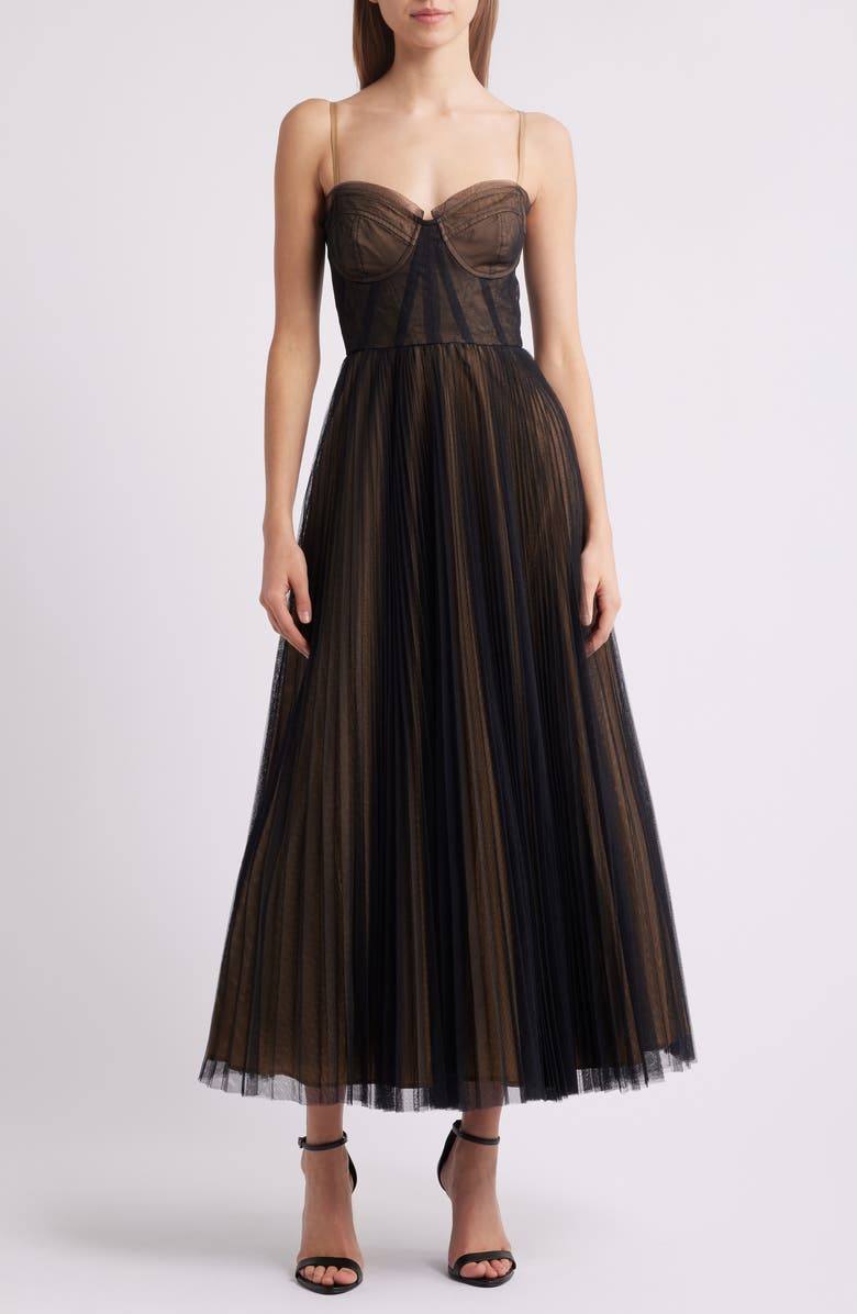 Hutch Corset Pleated Maxi Dress, Main, color, Black/ Tan