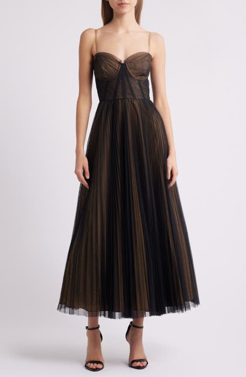 Corset Pleated Maxi Dress