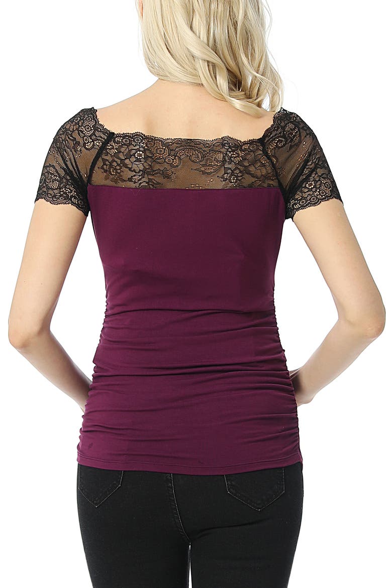 Valerie Lace Shoulder Maternity Ruched Top, Alternate, color, Deep Berry