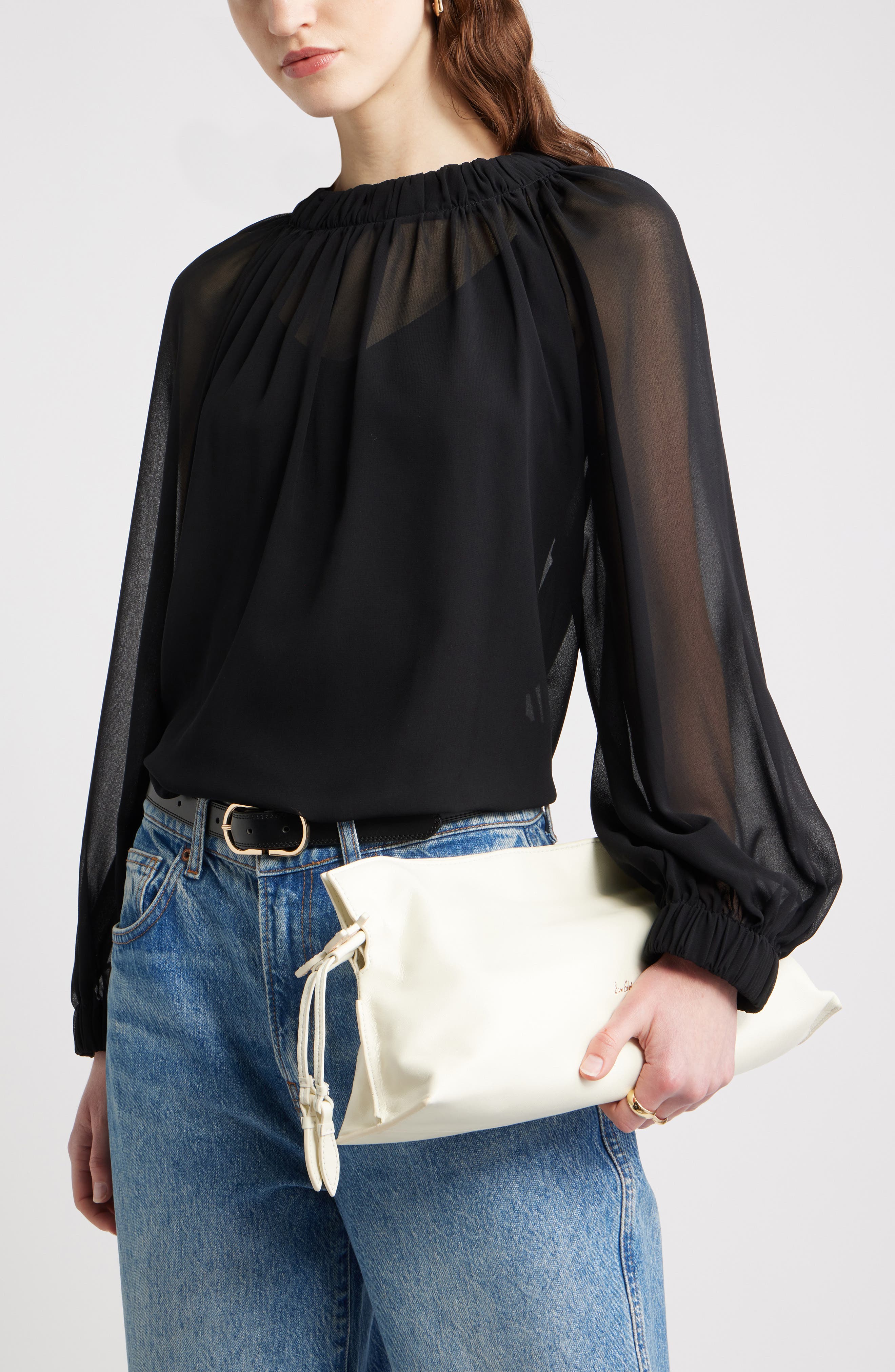 Poppy Oversize Stud Leather Clutch, Alternate, color, WHITE