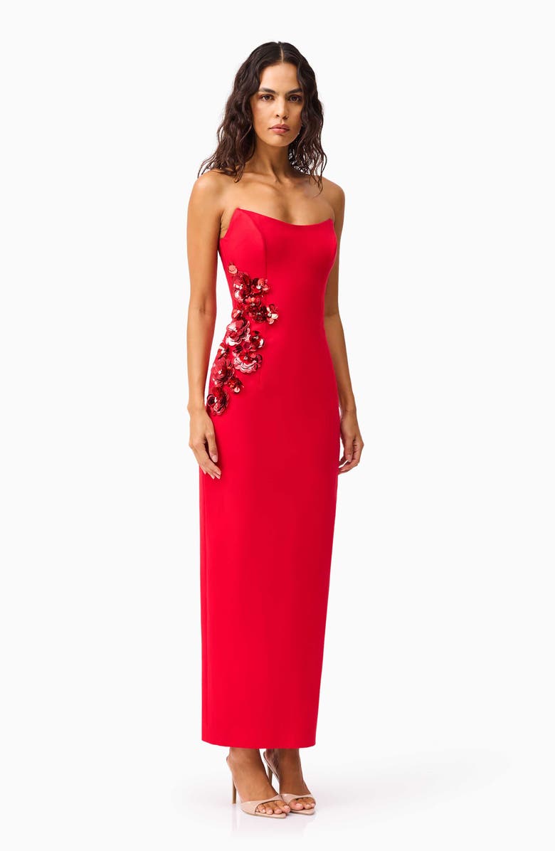 Elliatt Yasmine Strapless Embellished Ponté Gown, Alternate, color, Red