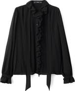 MANGO Ruffle Front Button Top