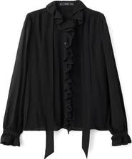 MANGO Ruffle Front Button Top