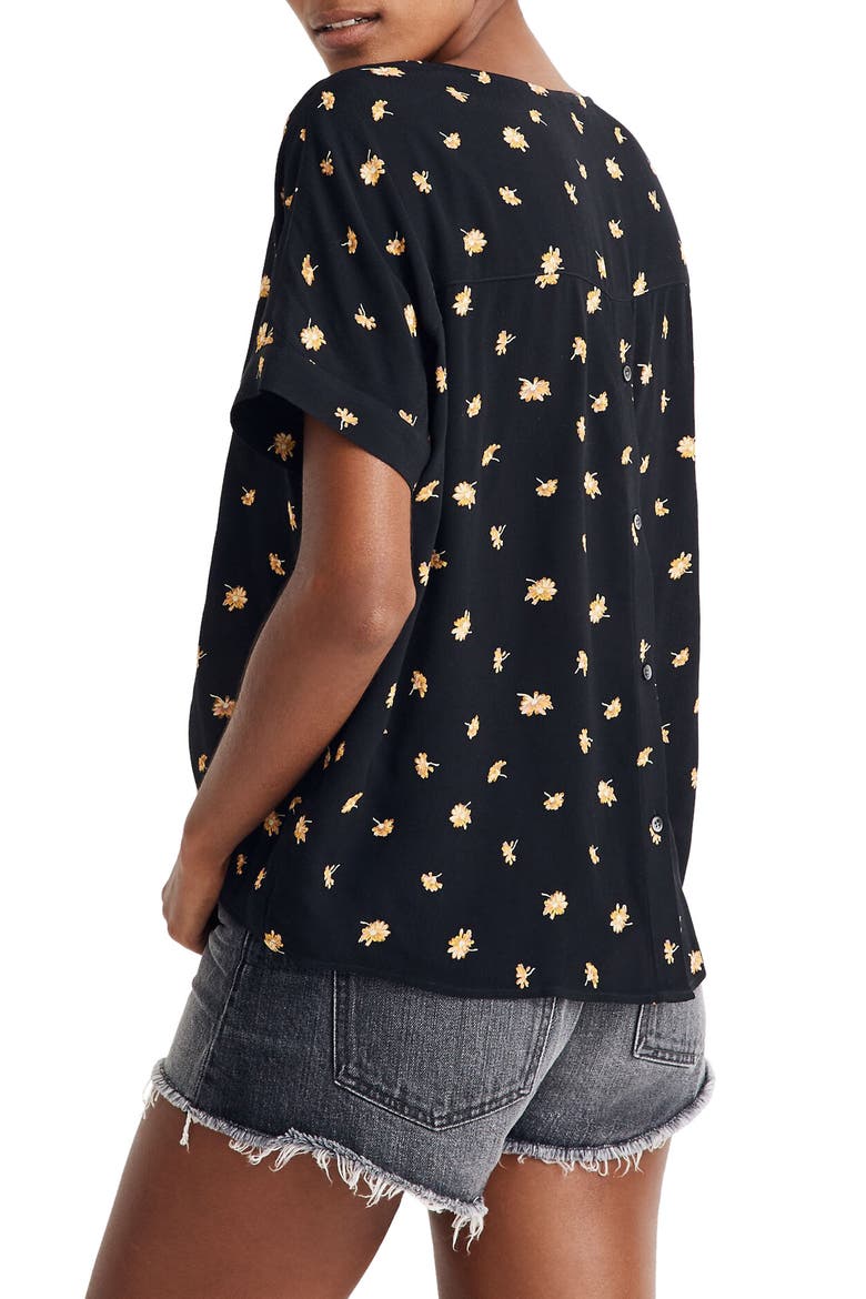 French Daisies Drapey V-Neck Button Back Top, Alternate, color, MARGUERITE DAISY - TRUE BLACK