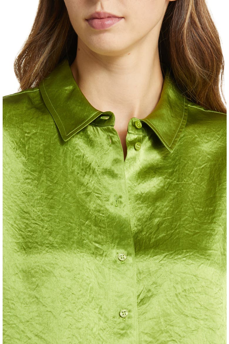 Hammered Satin Button-Up Shirt, Alternate, color, OLIVE BEAN