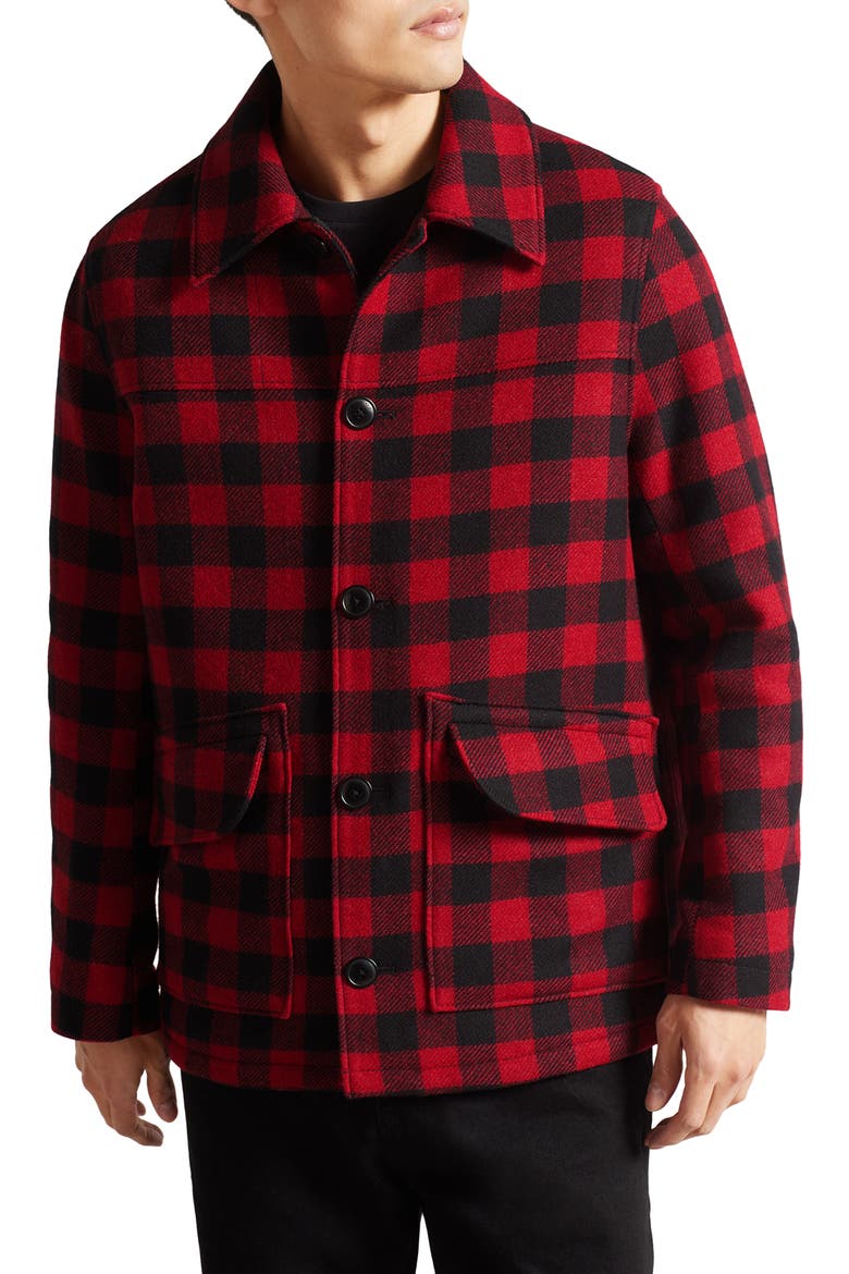 Nutley Buffalo Plaid Wool Blend Overshirt, Main, color, RED
