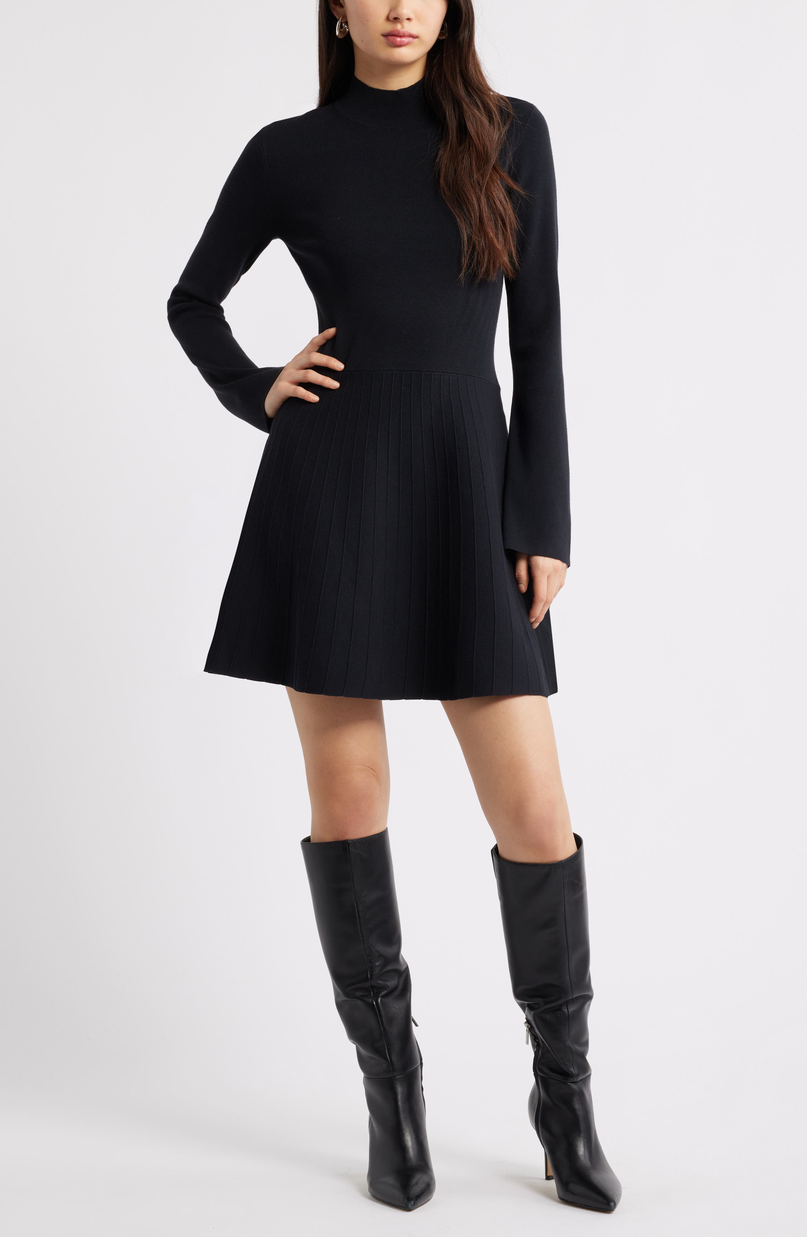 Mock Neck Long Sleeve Sweater Dress