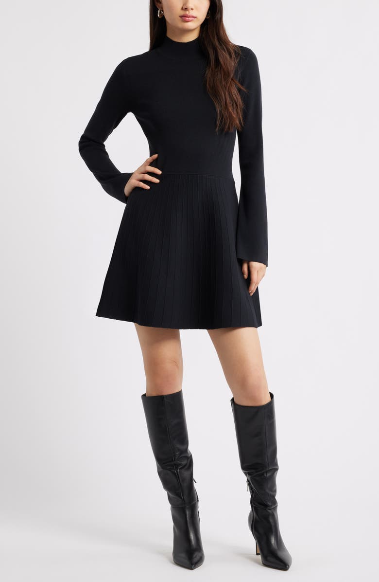 Open Edit Mock Neck Long Sleeve Sweater Dress, Main, color, Black