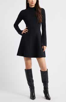 Open Edit Mock Neck Long Sleeve Sweater Dress