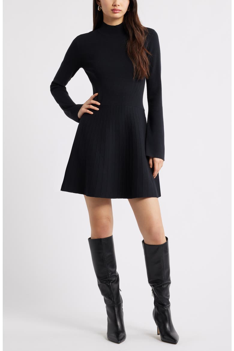 mock neck long sleeve black dress Black Mockneck Long Sleeve Bubble Skirt Mini Dress