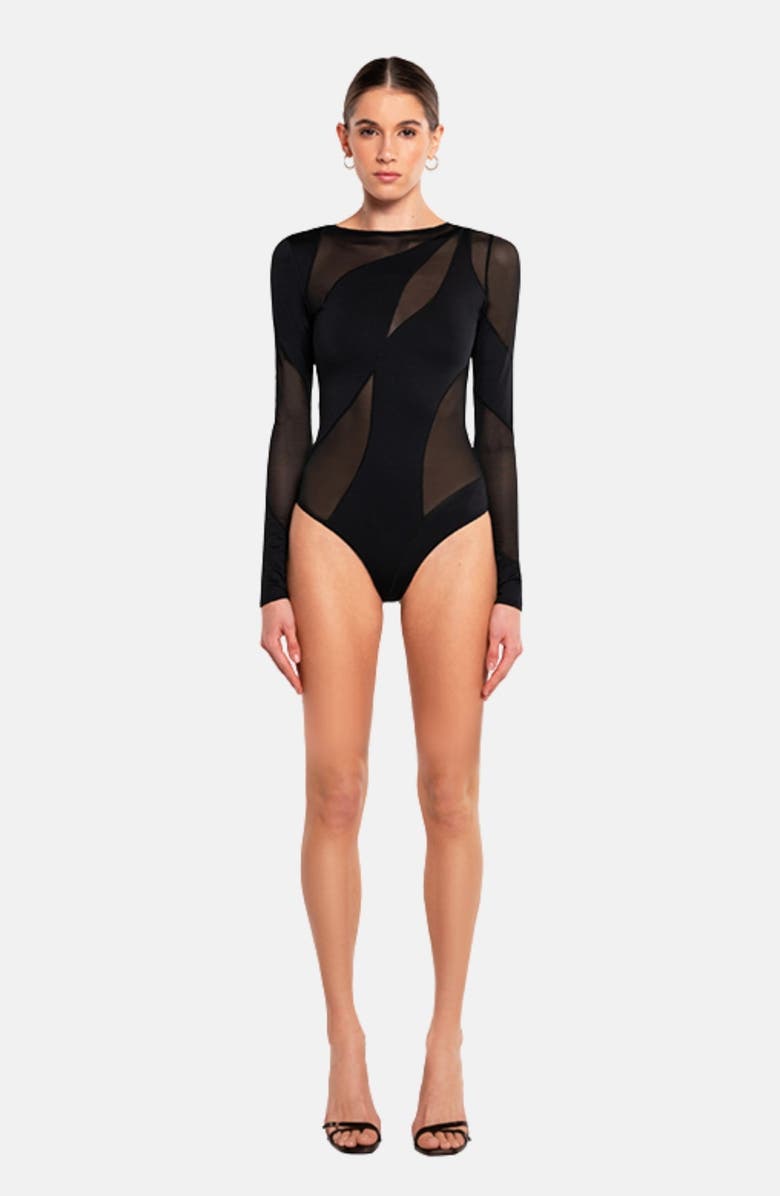 OW Collection Spiral Bodysuit, Main, color, Black