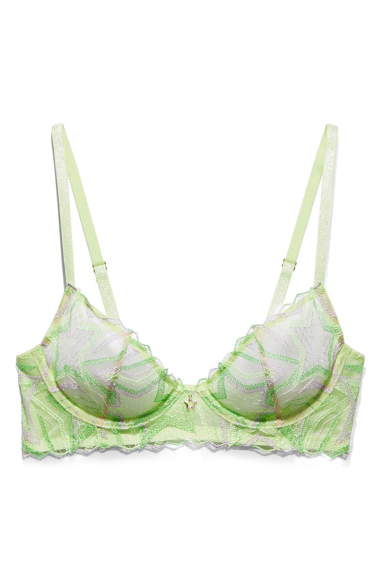 SAVAGE X FENTY Shining Star Embroidered Unlined Demi Bra, Main, color, Lime Green And Lavender