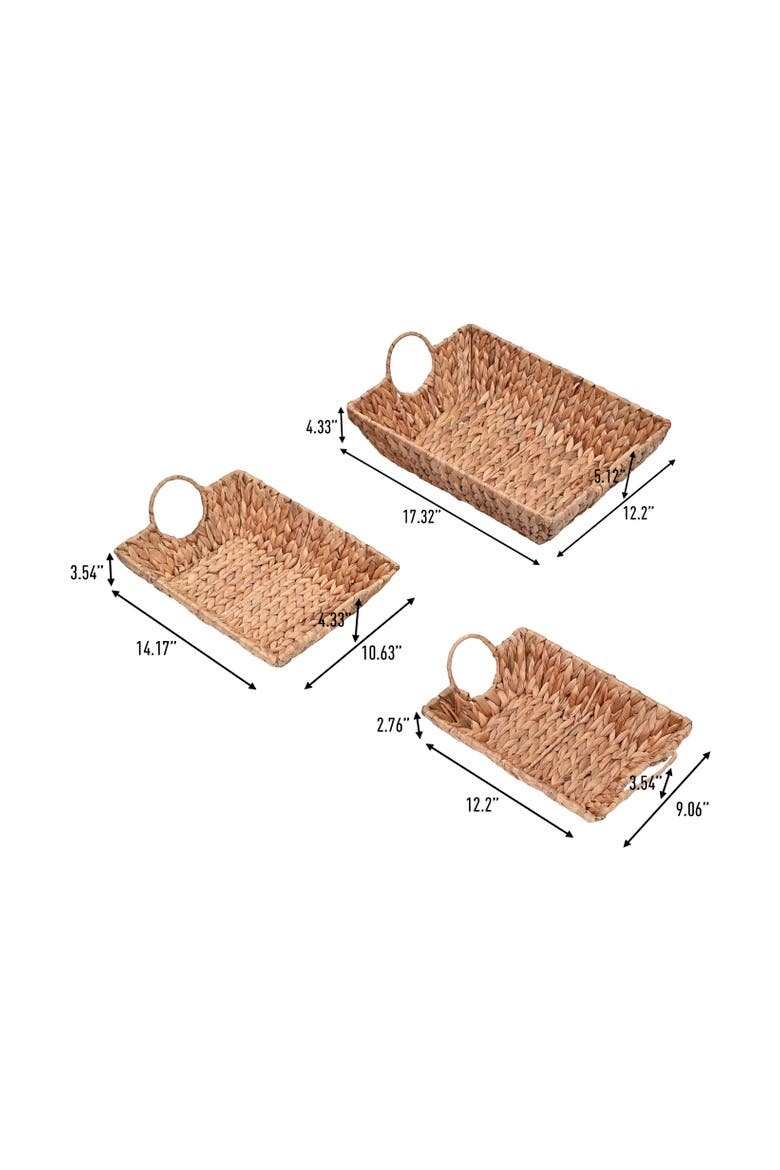 Rowan Bohemian Cottage Handwoven Hyacinth Rectangular Decorative Basket Trays with Handles,, Alternate, color, Natural