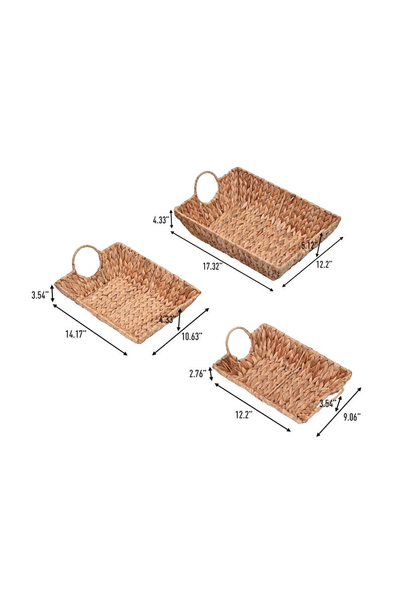 HAPPIMESS Rowan Bohemian Cottage Handwoven Hyacinth Rectangular Decorative Basket Trays with Handles,, Alternate, color, Natural