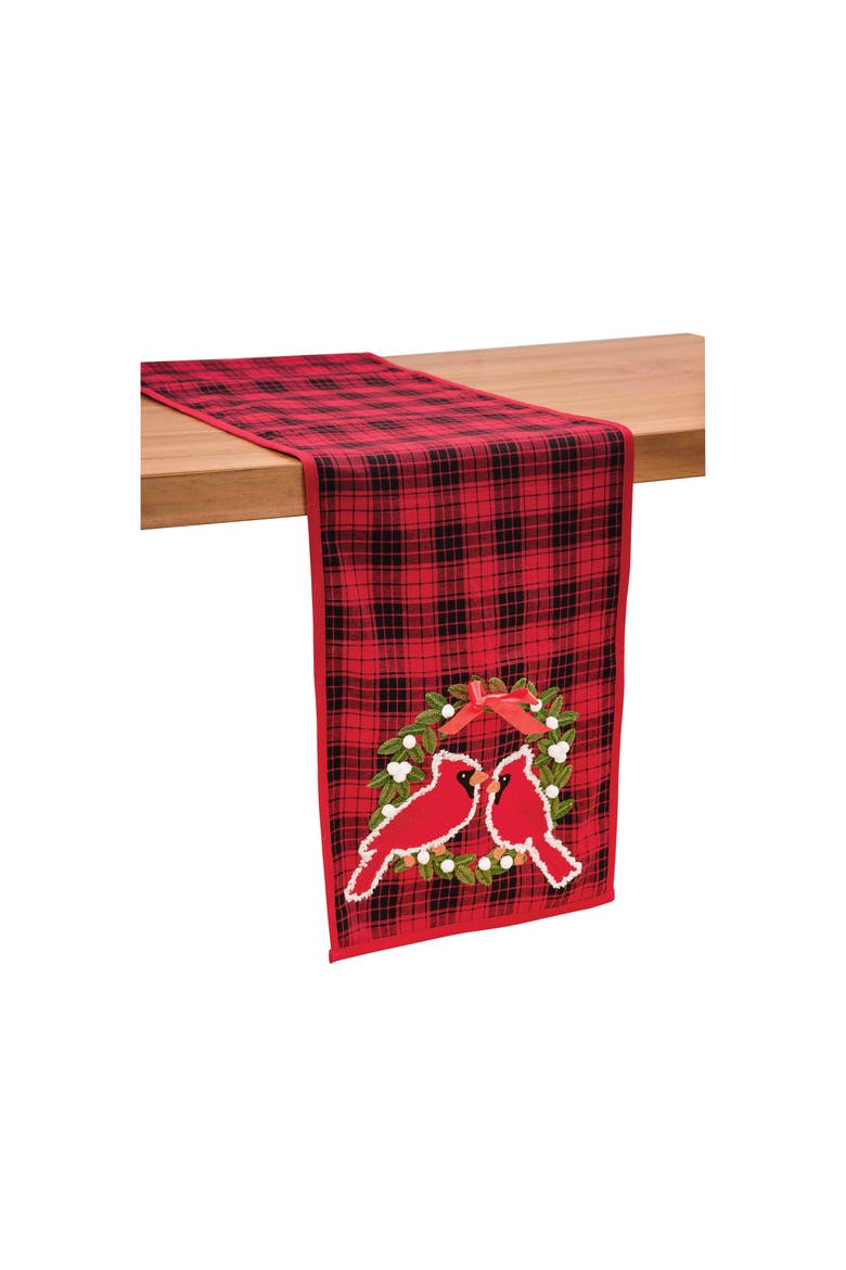 Cardinals Sitting on Wreath Red & Black Plaid 100% Cotton Christmas Table Runner 13" x 72", Alternate, color, Red