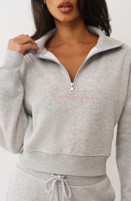 True Religion Script Logo 1/4 Zip Pullover In Gray
