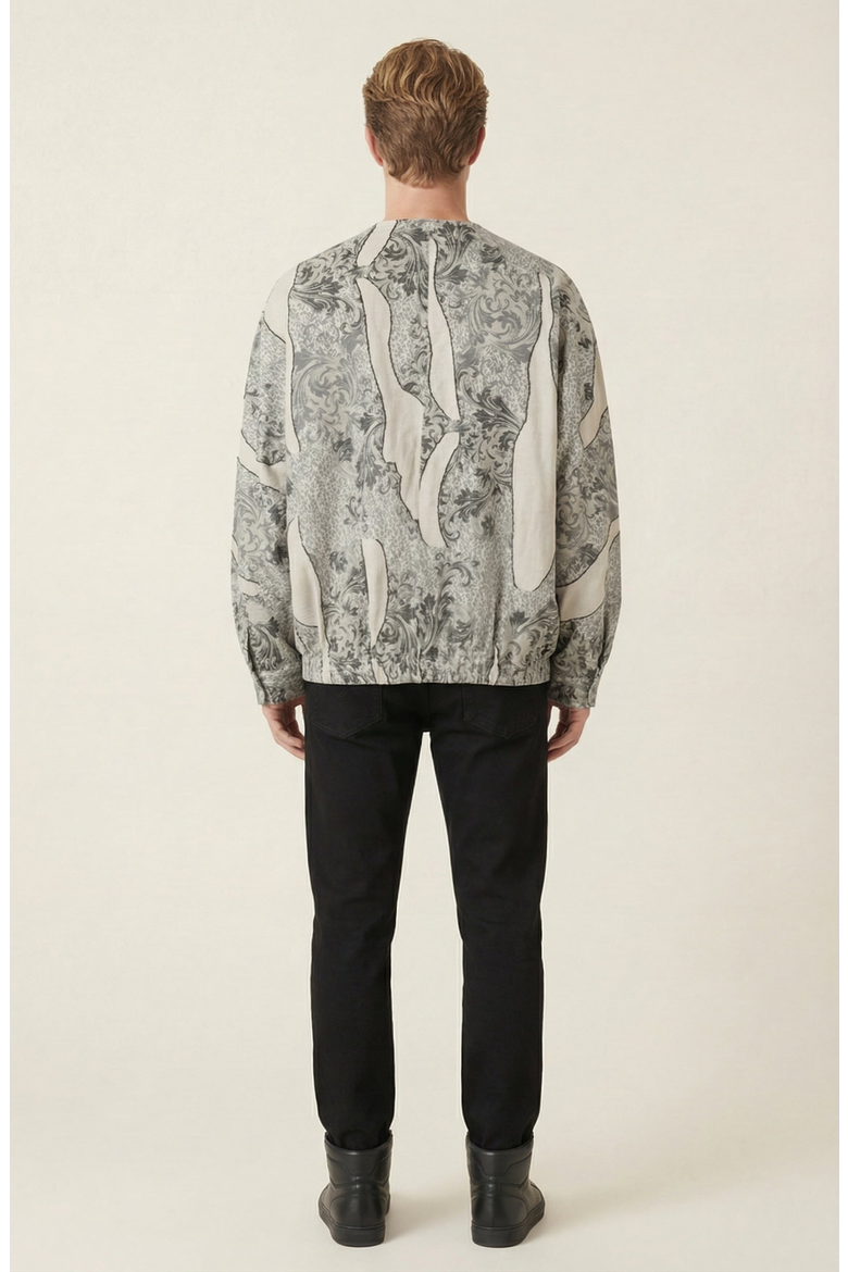 Printed Zip Front Jacket, Alternate, color, Ivory / Grey