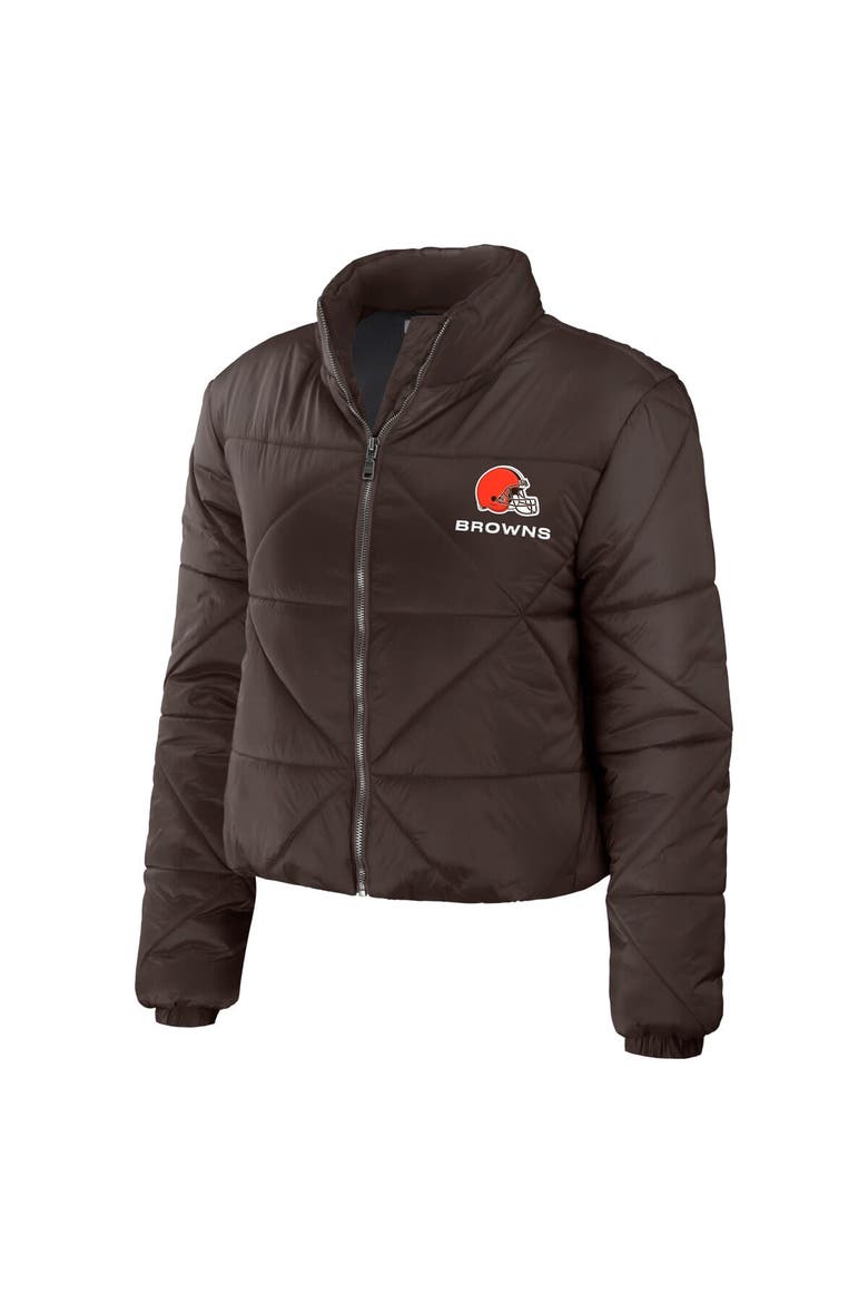 Women's WEAR by Erin Andrews  Brown Cleveland Browns Cropped Puffer Full-Zip Jacket, Alternate, color, Brown