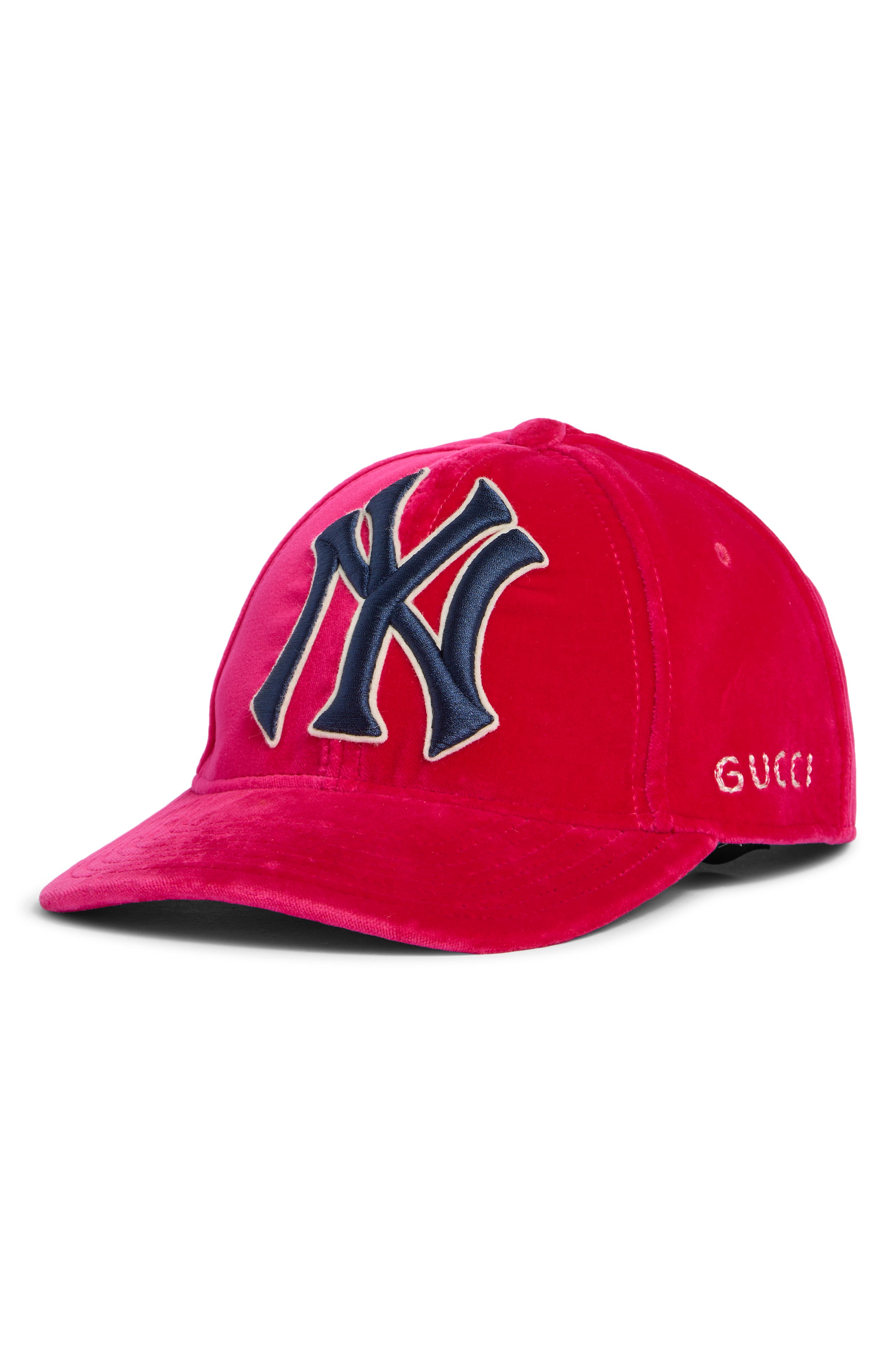 Gucci x MLB New York Yankees Velvet Baseball Cap