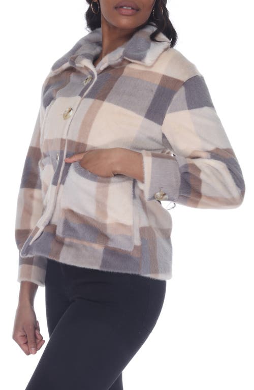 Rain And Rose Plaid Wool Blend Jacket In Brown