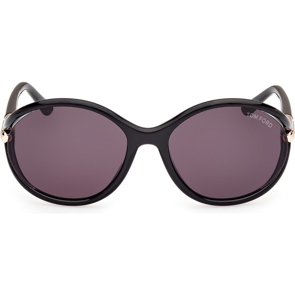 Tom Ford Melody 59mm Round Sunglasses In Shiny Black / Smoke