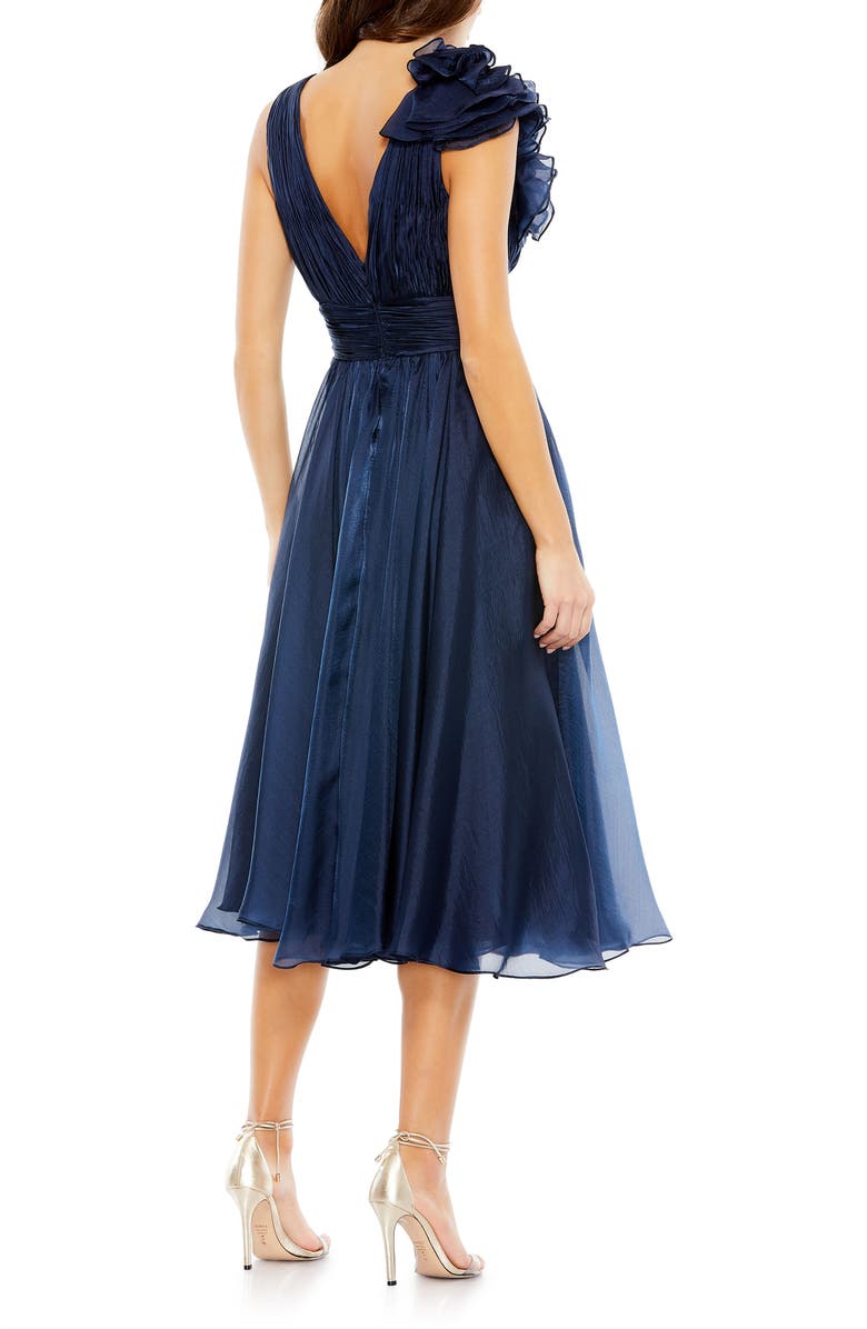 Mac Duggal Sleeveless Chiffon A-Line Tea Length Cocktail Dress, Alternate, color, Midnight