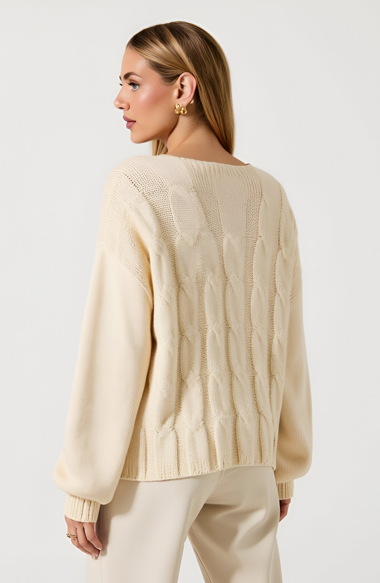 Modenaire Long Sleeve Cable Knit Tie Front Cardigan Sweater, Alternate, color,