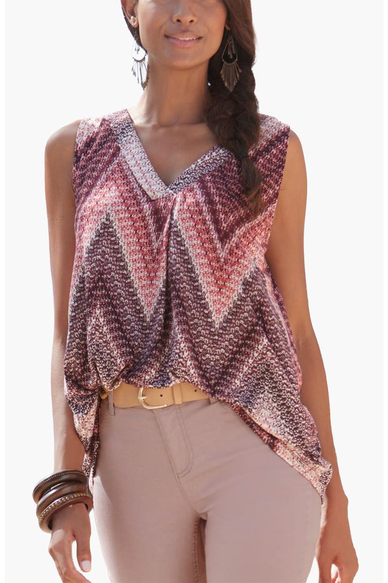 Printed V-Neck Tank Top, Main, color, Bordeaux Multi