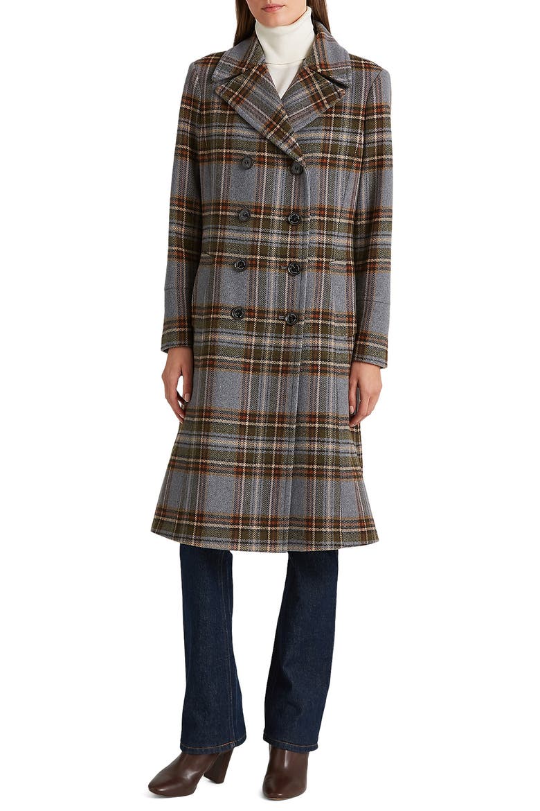 Plaid Double Breasted Wool Blend Long Coat, Main, color, HIGHLAND TARTAN