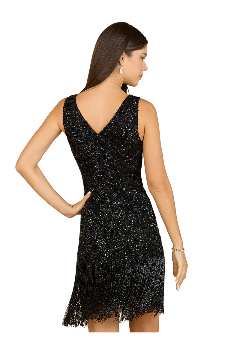Beaded Fringe Cocktail Dress, Alternate, color, Black