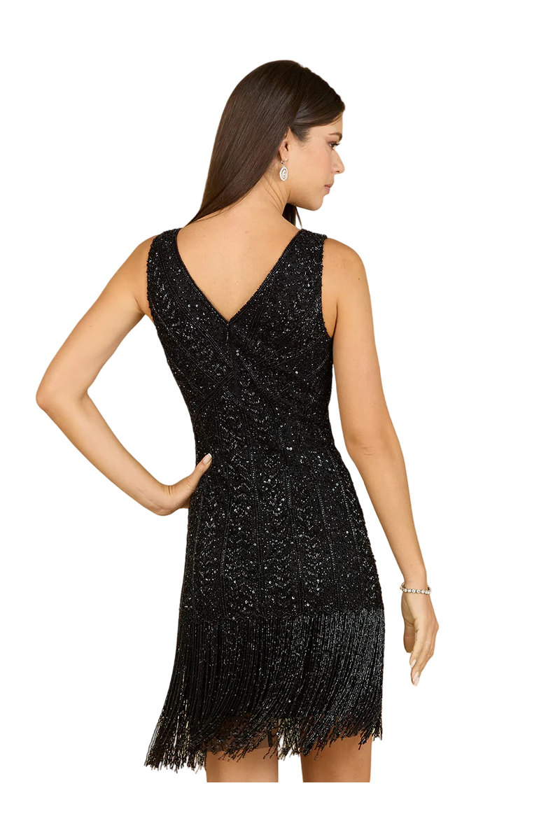LARA New York Beaded Fringe Cocktail Dress, Alternate, color, Black