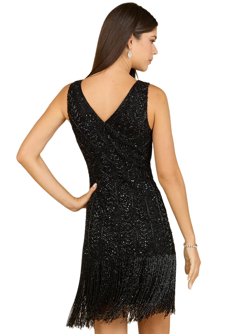 Lara New York Beaded Fringe Cocktail Dress In Black