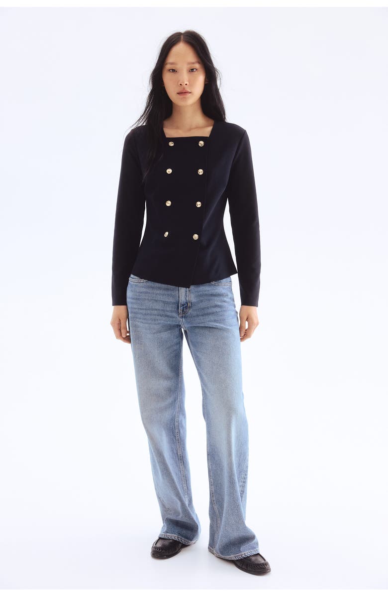 H&M Double-breasted Cardigan, Alternate, color, Navy Blue