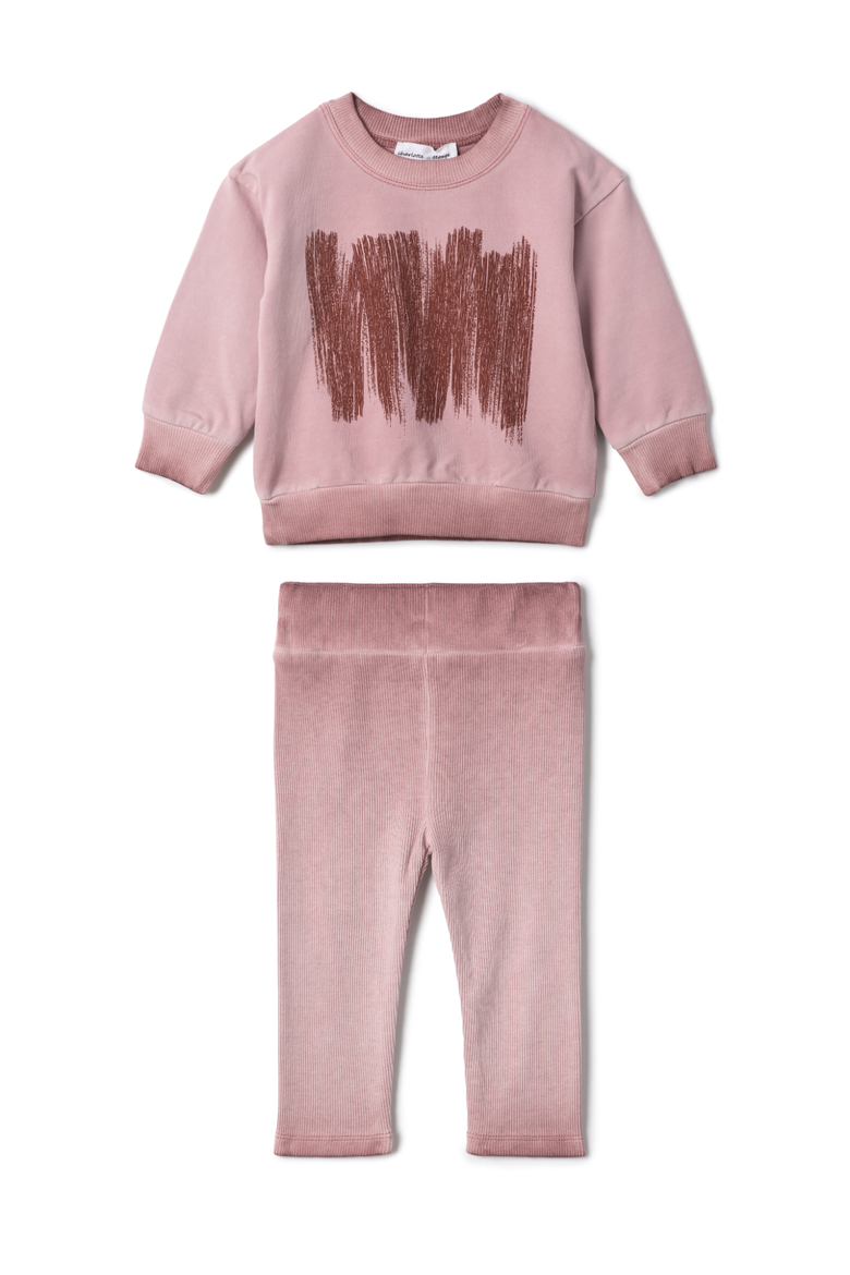 Painted Print 2 Piece Top and Pants Set, Main, color, Rose