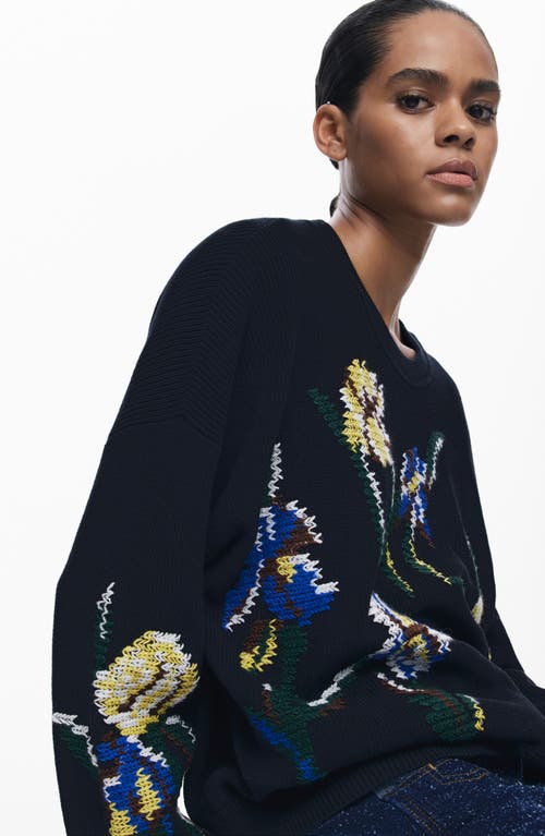Desigual Floral Embroidered Sweater In Black