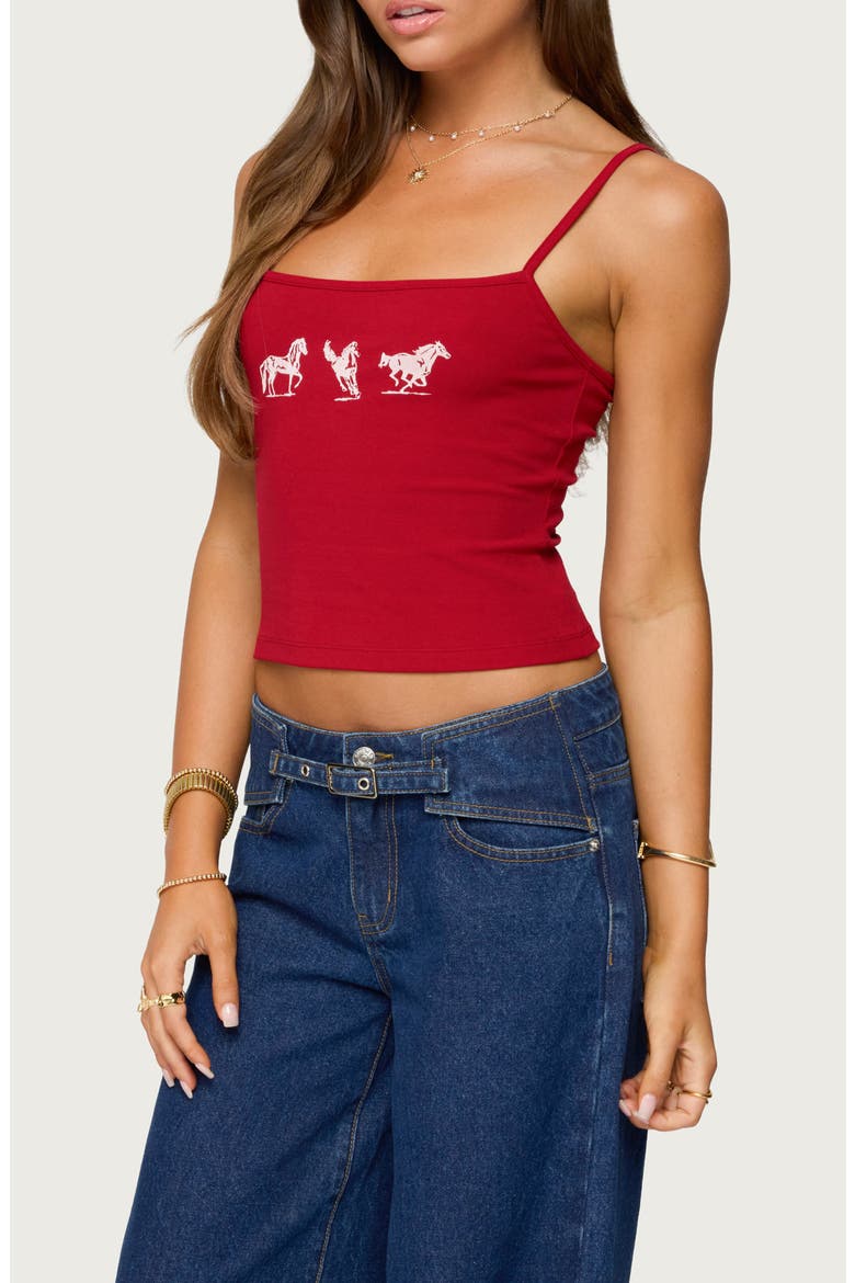 Wild Horses Graphic Crop Camisole, Alternate, color, RED