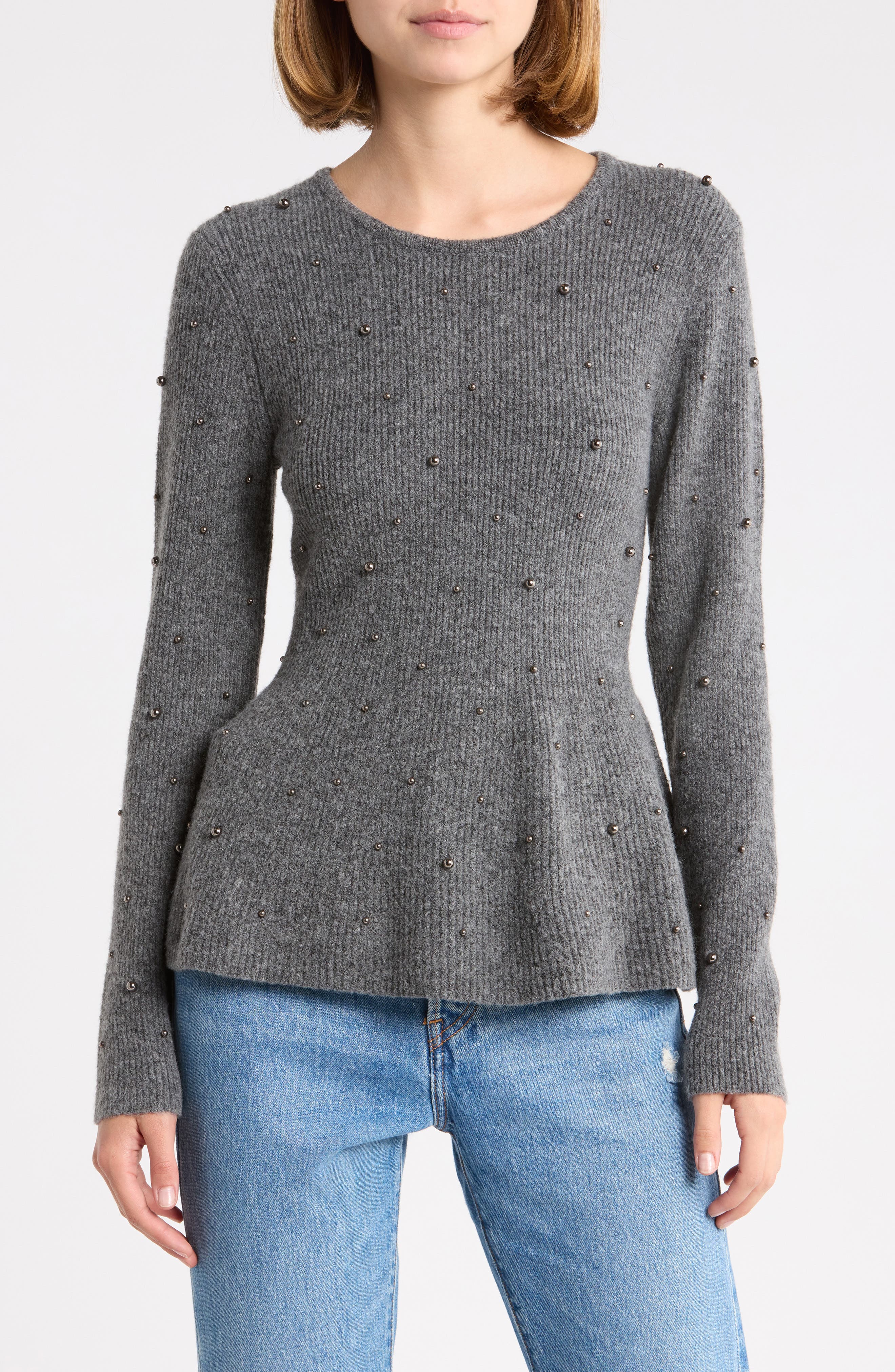 Pearly Embellished Peplum Sweater