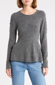 Madden Girl Pearly Embellished Peplum Sweater