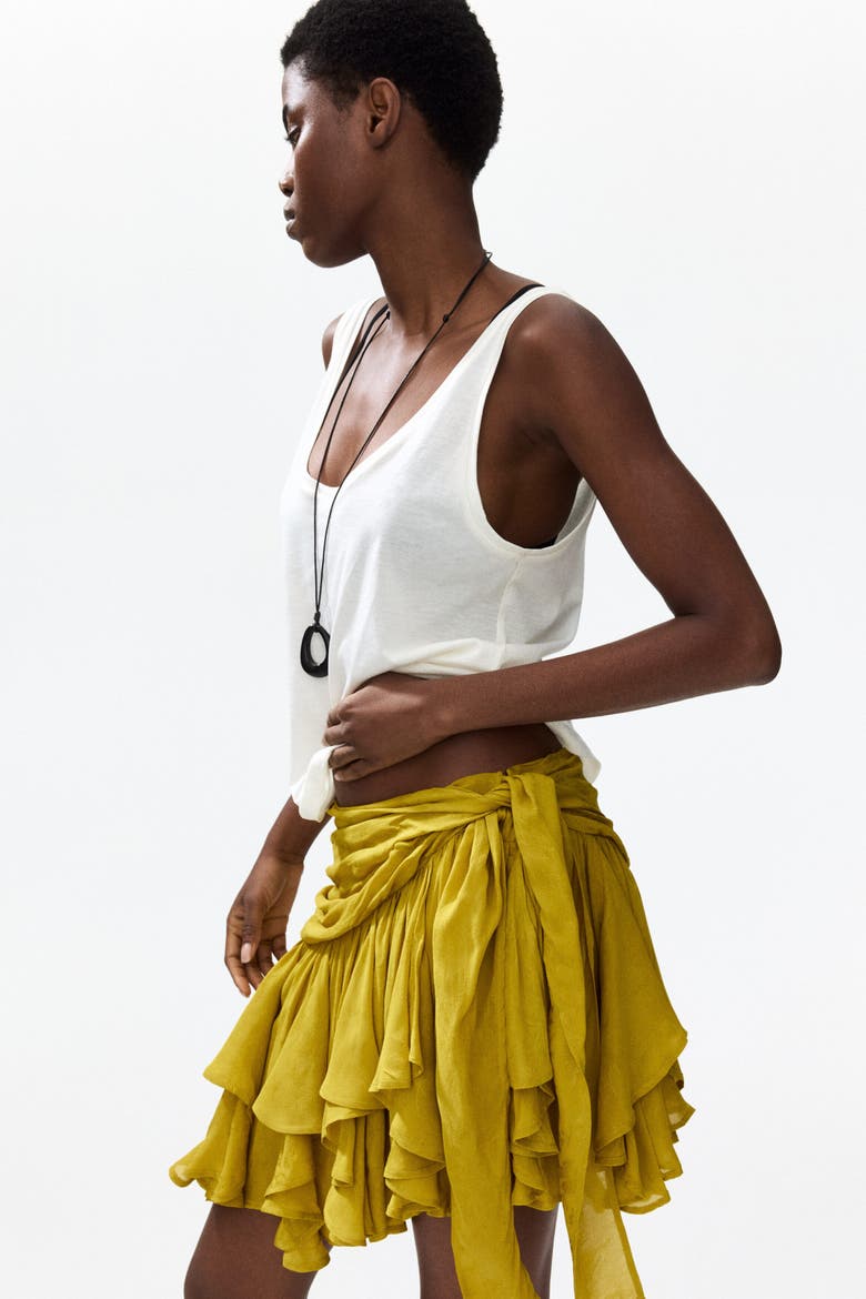 Asymmetric Viscose Mini Skirt, Alternate, color, Mustard yellow
