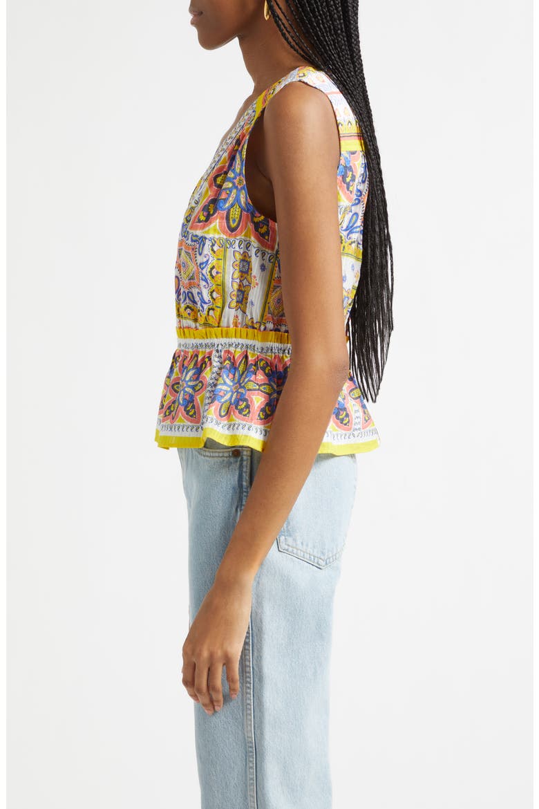 Lyra Tile Print Cotton Top, Alternate, color, WHITE PIAZZA