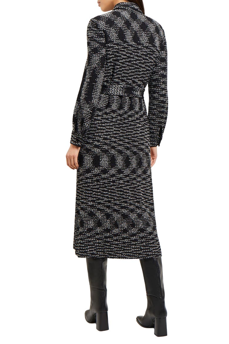 Long Sleeve Belted Tweed Knit Shirtdress, Alternate, color, BLACK/NEW IVORY