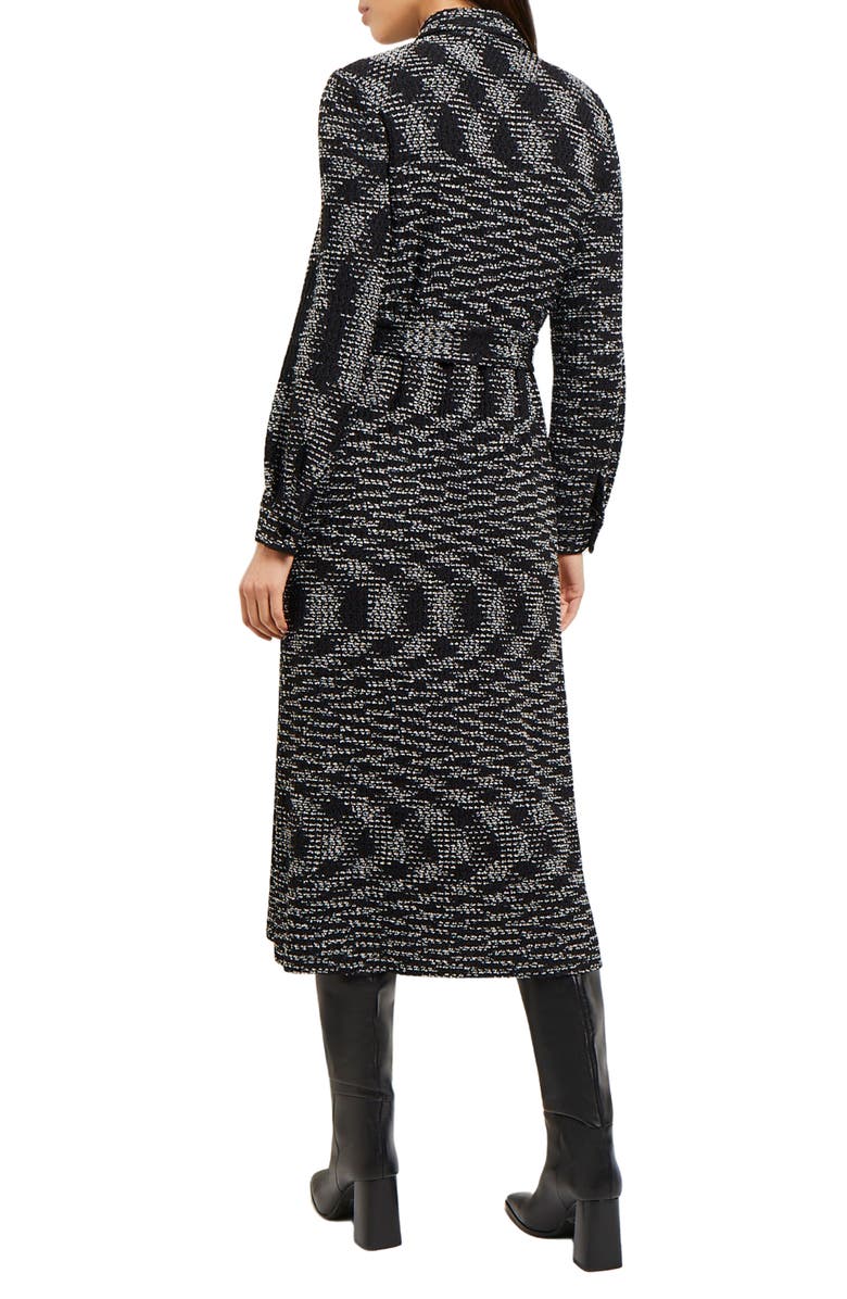 Misook Long Sleeve Belted Tweed Knit Shirtdress, Alternate, color, Black/New Ivory