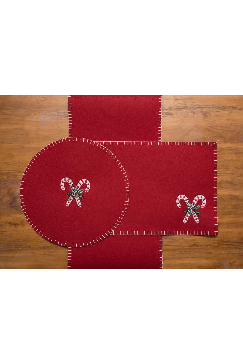 Candy Cane Berry Embroidered on Felt Christmas Runner 12" x 47.25", Alternate, color, Red