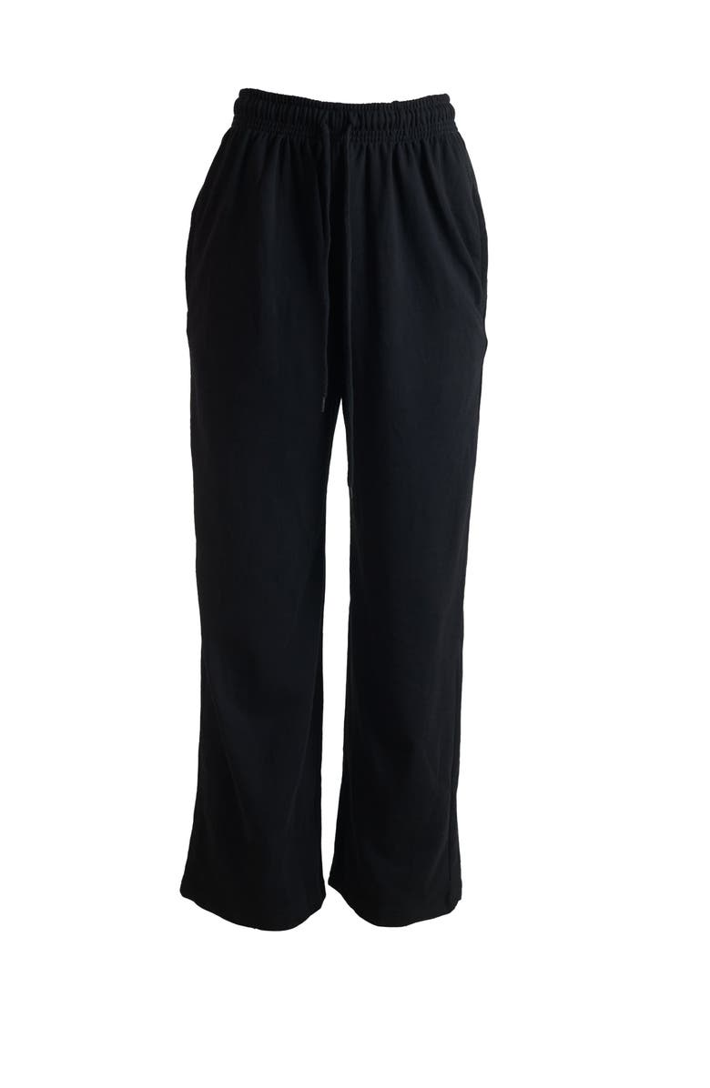 Solomon & Sage Cotton Wide Leg Drawstring Trousers, Alternate, color, Black