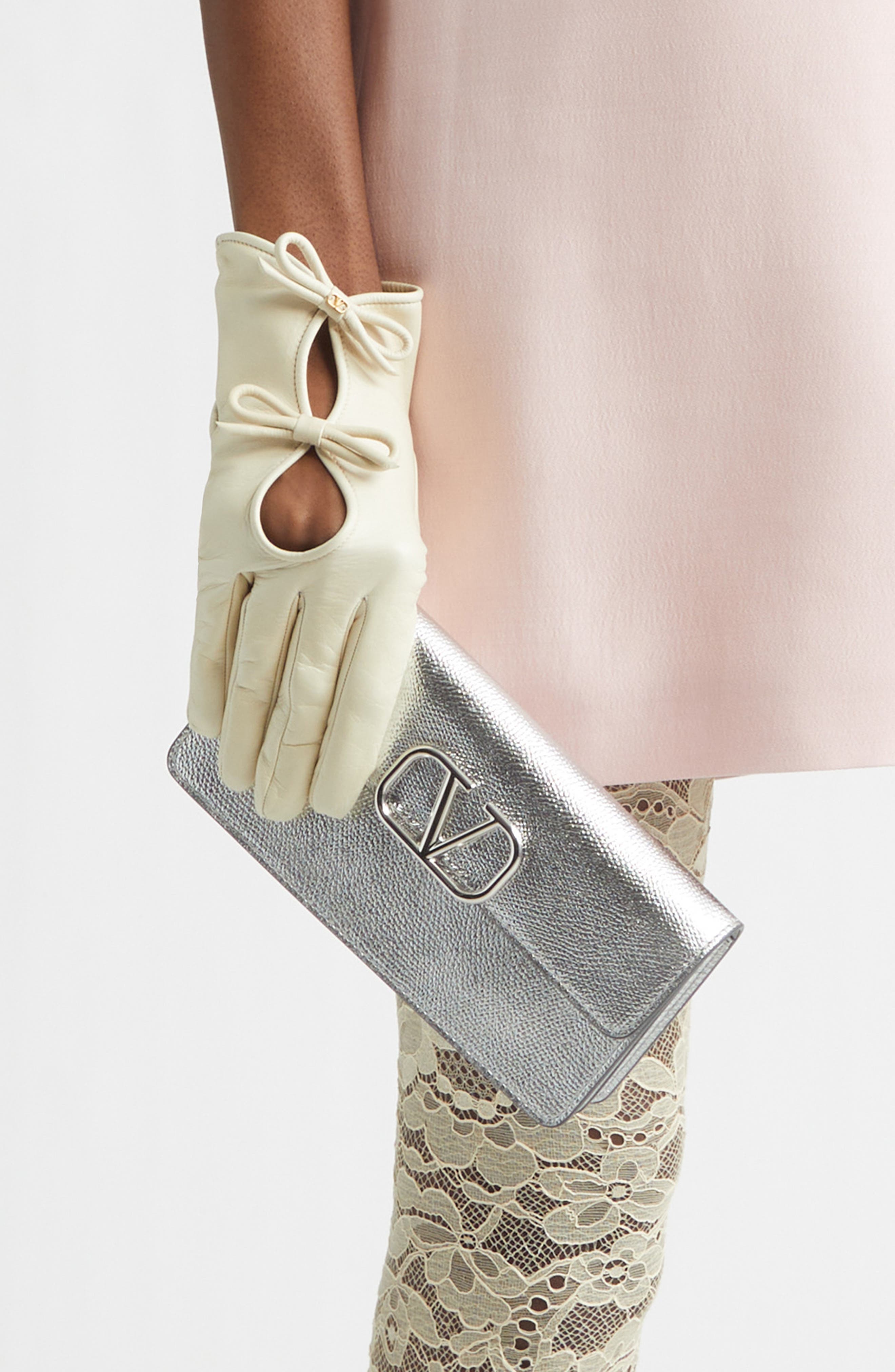 Valentino Garavani VLOGO Metallic Leather Shoulder Bag, Alternate, color, Silver